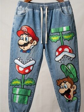 Novelty Graphic Denim Joggers